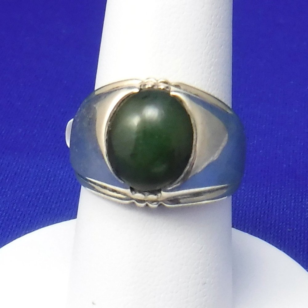 Jade Ring, Sterling Silver, Green, Handmade, 8